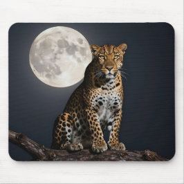 Alfombrilla De Ratón Majestuoso Leopardo y Luna Llena