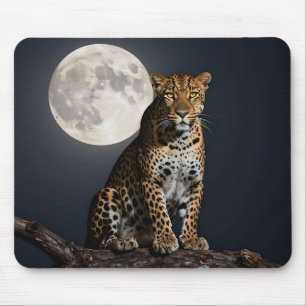 Alfombrilla De Ratón Majestuoso Leopardo y Luna Llena