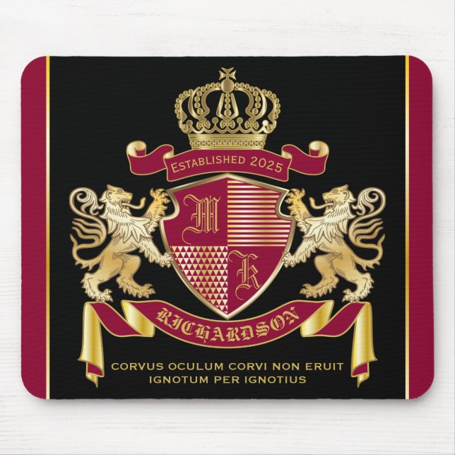 Alfombrilla De Ratón Make Your Own Coat of Arms Red Gold Lion Emblem (Frente)