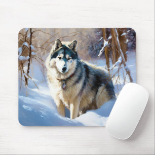 Alfombrilla De Ratón Malamute Aaskan Deja que nieve Navidad