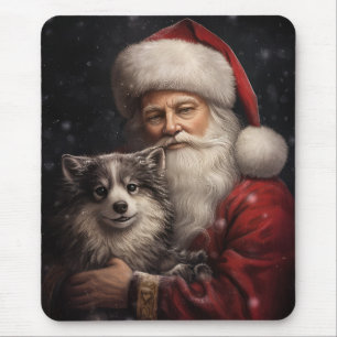 Alfombrilla De Ratón Malamute de Alaska con Santa Claus Navidad