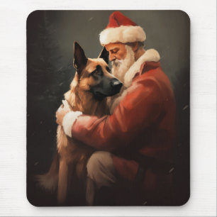 Alfombrilla De Ratón Malinois Belga con Santa Claus Festivo de Navidad
