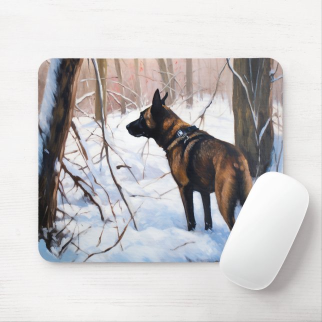 Alfombrilla De Ratón Malinois belga deja que neven a Navidades (Con ratón)