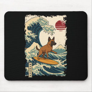 Alfombrilla De Ratón Malinois Belga Surfing Ola Japonesa de Kanagawa Mo