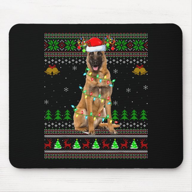 Alfombrilla De Ratón Malinois Dog Ugly Christmas Sweaters Holiday Santa (Frente)