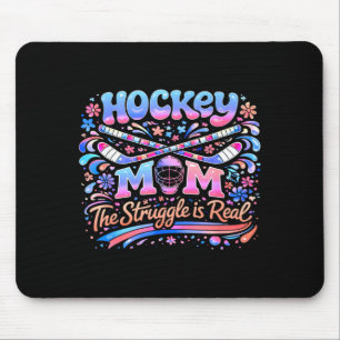 Alfombrilla De Ratón Mamá de Hockey Rosa Azul Retro 70s Groovy Vintage