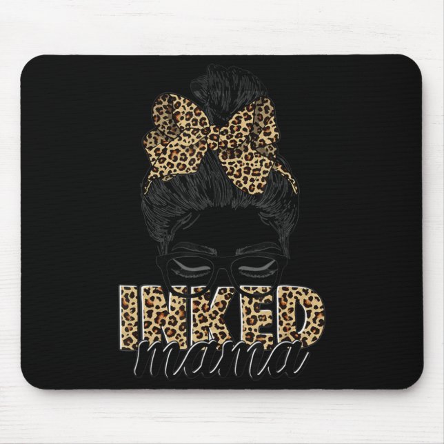 Alfombrilla De Ratón Mama Messy Bun Mom Life Leopard Tattooed Mom (Frente)