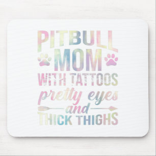 Alfombrilla De Ratón Mamá Pitbull Femenina Con Tatuajes Ojos Bonitos Mu