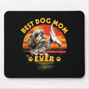 Alfombrilla De Ratón Mamá shih tzu puesta de sol retro divertido perro