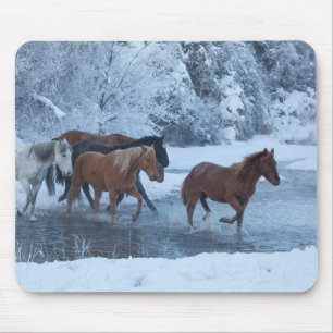 Alfombrilla De Ratón Manada de Caballos en Invierno