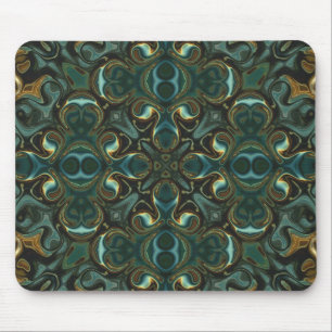 Alfombrilla De Ratón Mandalá abstracto simétrico de esmeralda y oro
