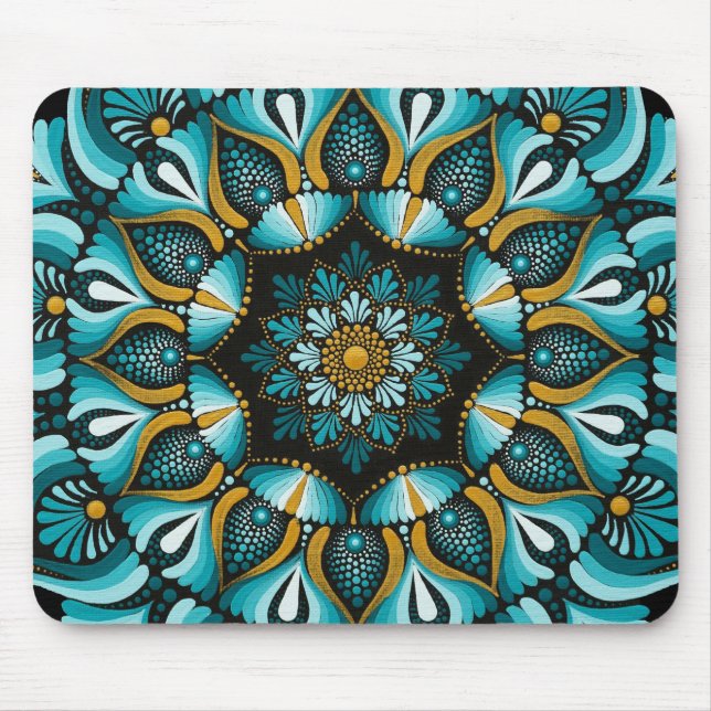 Alfombrilla De Ratón Mandala azul elegante | Boho de geometría sagrada  (Frente)
