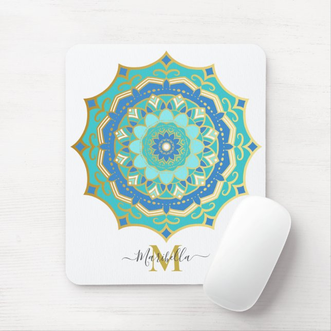Alfombrilla de ratón mandala boho azul turquesa do (Con ratón)
