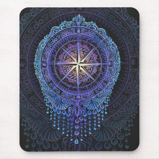 Alfombrilla De Ratón Mandala de brújula celeste (Frente)