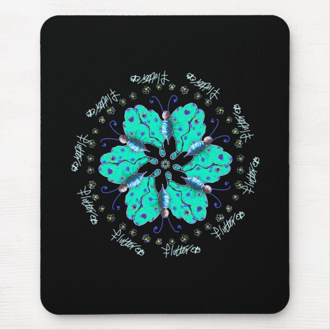 Alfombrilla De Ratón Mandala de mariposa azul flutter aqua (Frente)