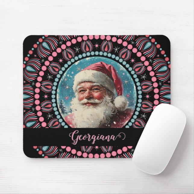 Alfombrilla De Ratón Mandala floral Retro Santa Pinkmas personalizada (Con ratón)