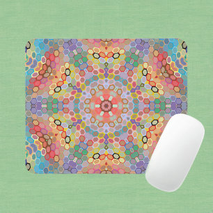 Alfombrilla De Ratón Mandalá Hexagonal Arcoíris