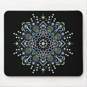 Alfombrilla De Ratón Mandala negra, púrpura, verde y azul