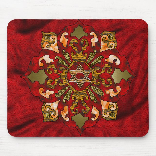Alfombrilla De Ratón Mandala roja de Jánuca (Frente)