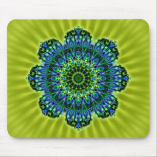 Alfombrilla De Ratón Mandala verde azul   flor verde claro