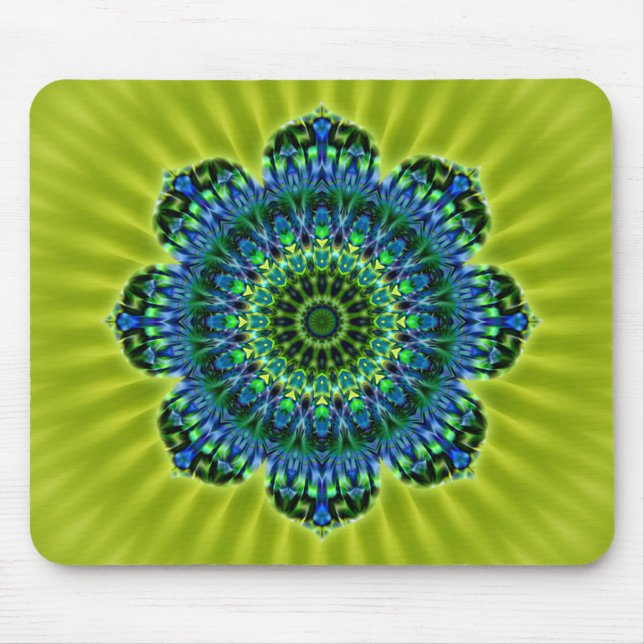 Alfombrilla De Ratón Mandala verde azul | flor verde claro (Frente)