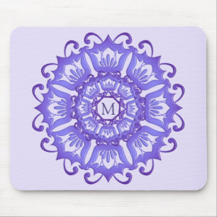 Alfombrilla De Ratón Mandala violeta floral. Monograma