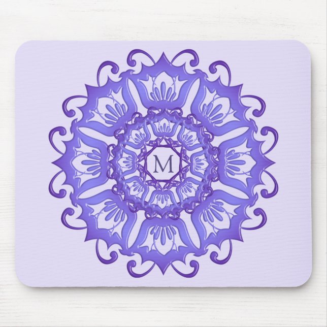 Alfombrilla De Ratón Mandala violeta floral. Monograma (Frente)