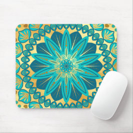 Alfombrilla De Ratón Mandalas de Flor de Oro Azul