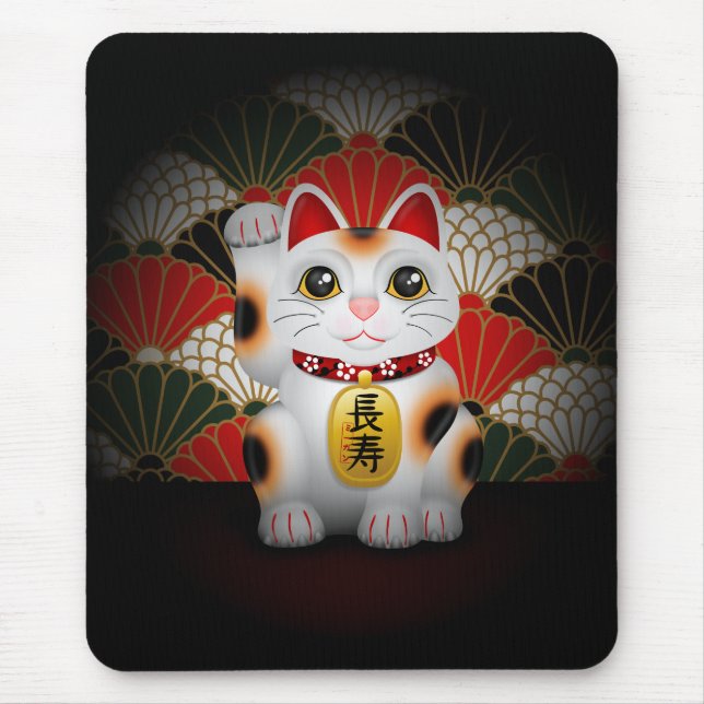 Alfombrilla De Ratón Maneki de cerámica blanco Neko (Frente)
