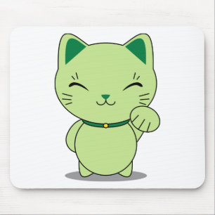 Alfombrilla De Ratón Maneki Neko - gato afortunado verde