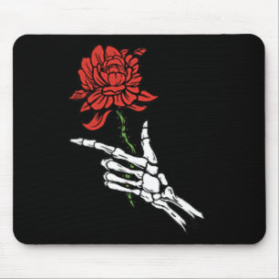 Alfombrilla De Ratón Mano De Esqueleto Con Una Rosa Roja