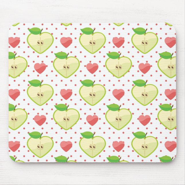 Alfombrilla De Ratón Manzanas cardíacas con puntos y corazones de polka (Frente)