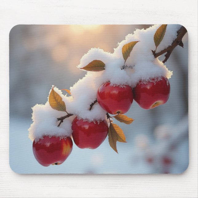 Alfombrilla De Ratón Manzanas rojas deliciosas en la nieve (Frente)