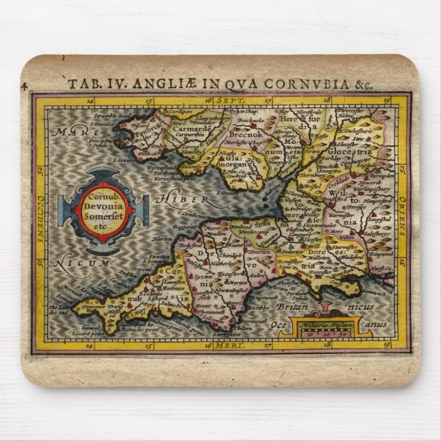 Alfombrilla De Ratón Mapa 1610 de Cornualles, de Devon, de Somerset, (Frente)