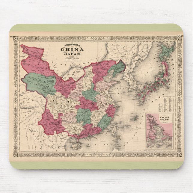 Alfombrilla De Ratón Mapa 1868 - China y Japón de Johnson (Frente)