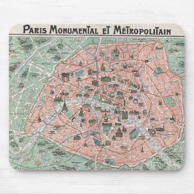 Alfombrilla De Ratón Mapa 1932 del art déco de París, Francia (Frente)