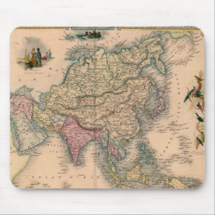Alfombrilla De Ratón Mapa Antiguo de Asia en Sepia con Regiones Pastel