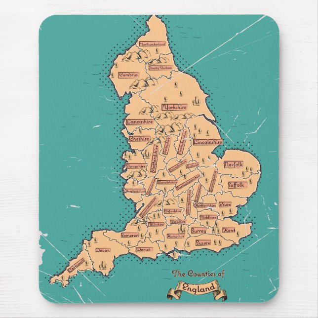 Alfombrilla De Ratón Mapa antiguo de condados de Inglaterra (Frente)