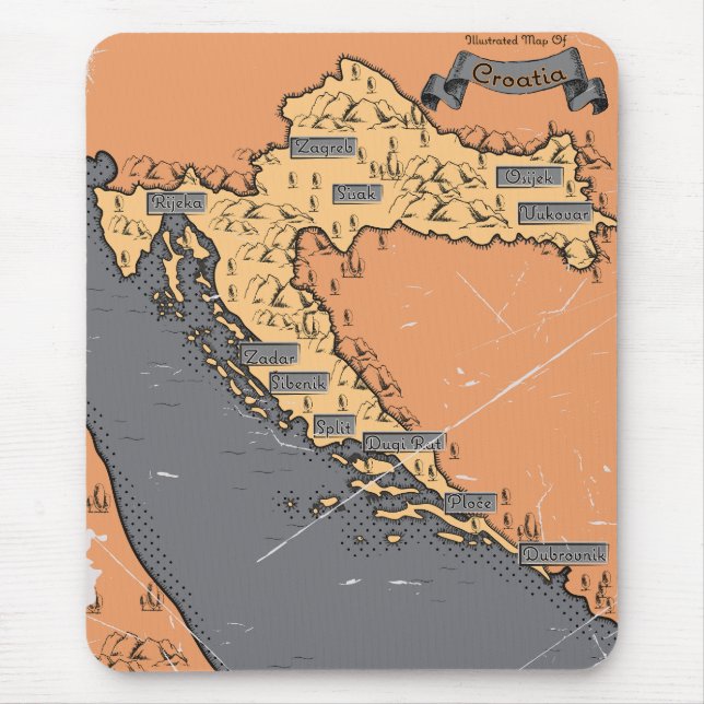 Alfombrilla De Ratón Mapa antiguo de Croacia Vintage (Frente)