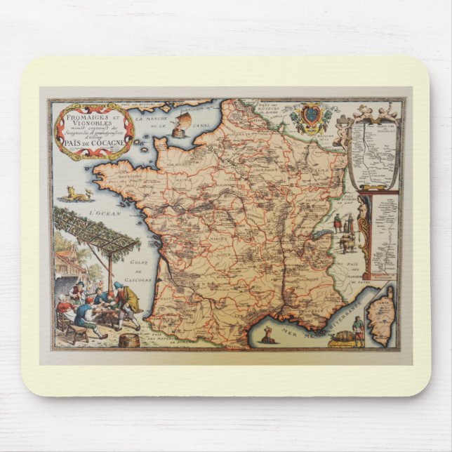 Alfombrilla De Ratón Mapa antiguo de Francia (Frente)