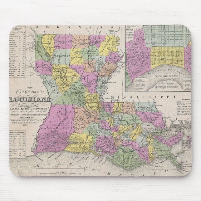 Alfombrilla De Ratón Mapa Antiguo de Luisiana (1853) (Frente)