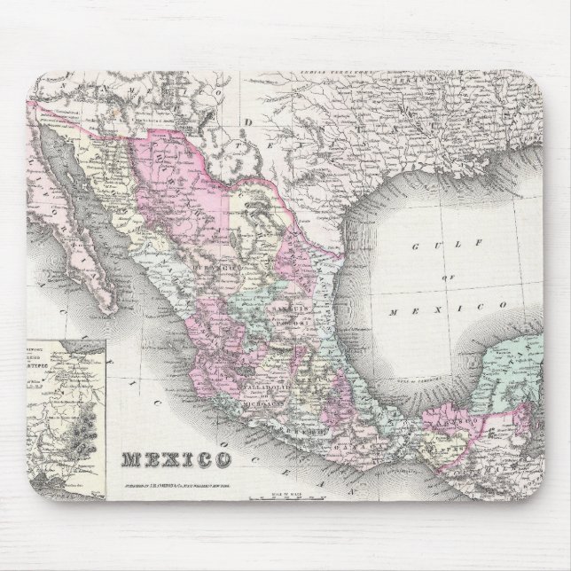 Alfombrilla De Ratón Mapa Antiguo de México (1855) (Frente)