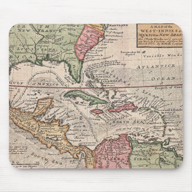 Alfombrilla De Ratón Mapa Antiguo del Caribe (1732) (Frente)