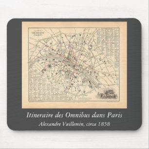 Alfombrilla De Ratón Mapa de 1858: Itineraire des Omnibus dans Paris Fr