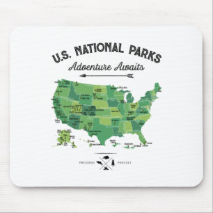 Alfombrilla De Ratón Mapa de 62 Parques Nacionales Us Park Camping Vint