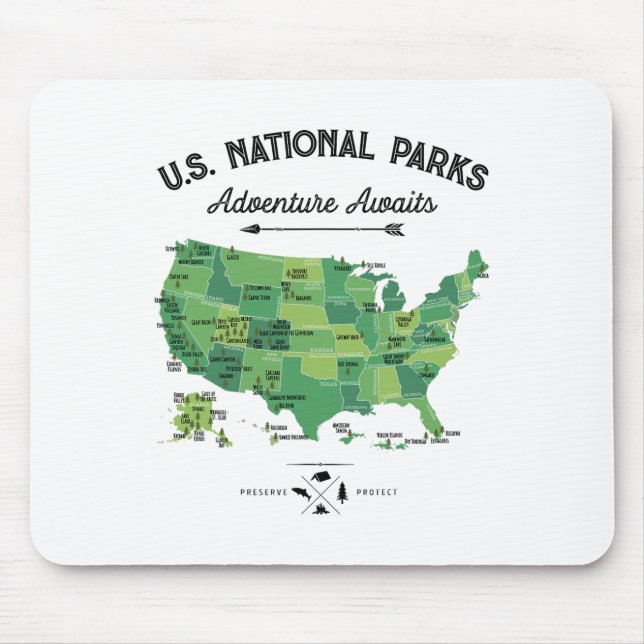 Alfombrilla De Ratón Mapa de 62 Parques Nacionales Us Park Camping Vint (Frente)