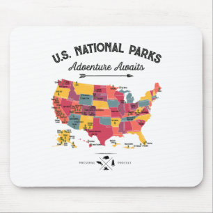 Alfombrilla De Ratón Mapa de 63 Parques Nacionales Us Parque Retro Vint