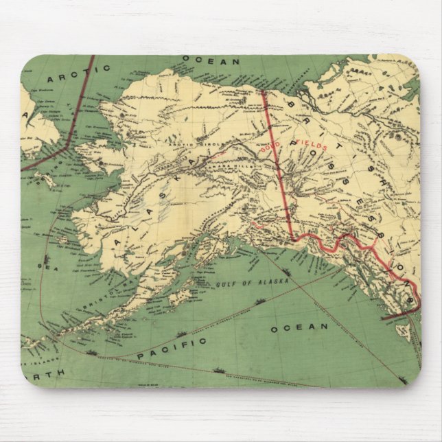 Alfombrilla De Ratón Mapa de Alaska Vintage (1900) (Frente)