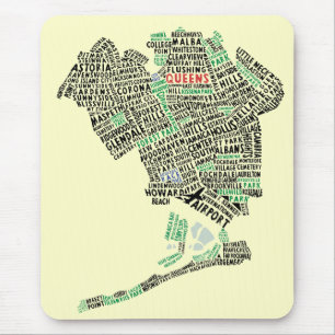 Alfombrilla De Ratón Mapa de arte de palabras de Queens NY