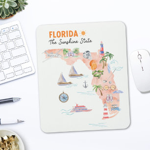 Alfombrilla De Ratón Mapa de arte del estado de Florida en acuarela